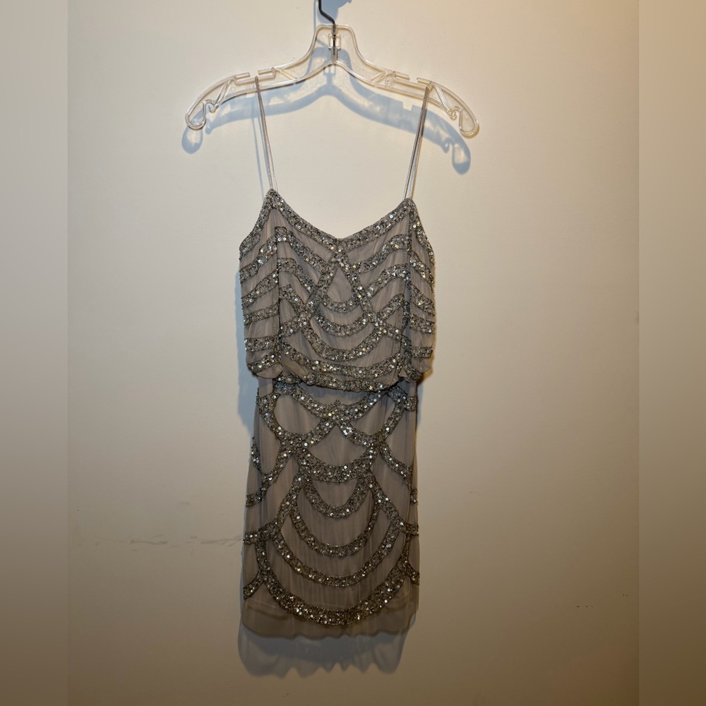 Aidan Mattox Silver Beaded‎ Mini Dress